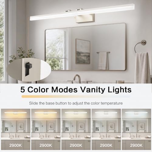 Image of SOLFART Vanity Lights for Bathroom Retractable: 48 Inch 5CCT Brushed Nickel Led Bathroom Light Fixtures Dimmable Adjustable Head ETL Listed