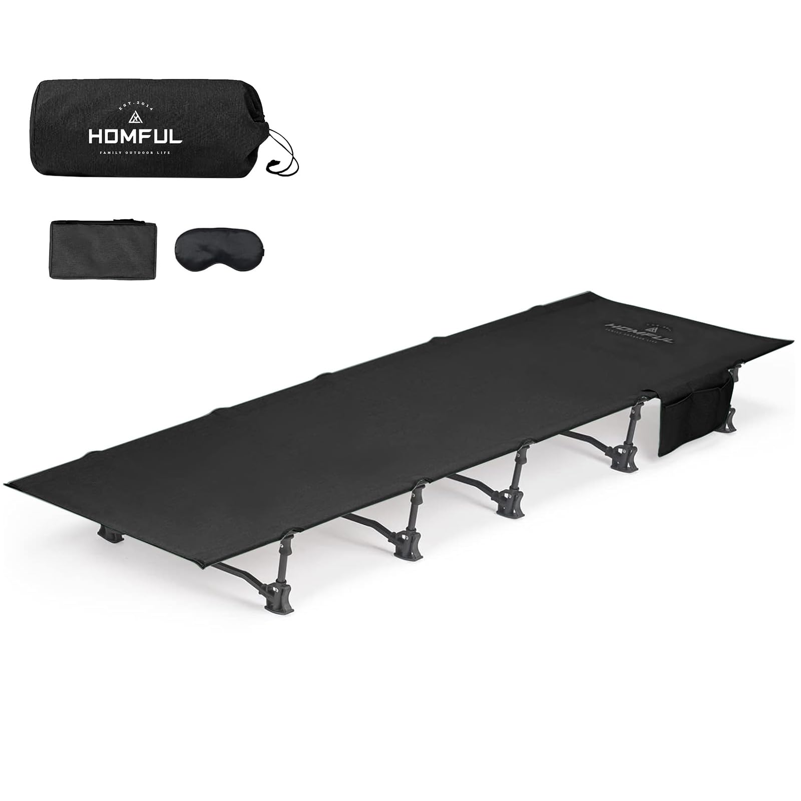 HOMFUL Camping Cot Lightweight Compact Folding Portable Cot Bed Collapsible Sleeping Bed with Storage Bag for Adults Outdoor Hiking Backpacking Camping(Black)