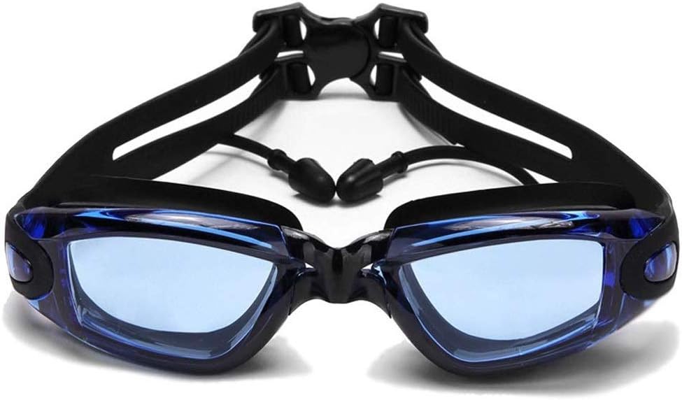 Swim Goggles with Ear Plugs, Clear Swimming Coated Lens No Leaking Anti Fog UV Protection for Adult Men Women Youth Kids