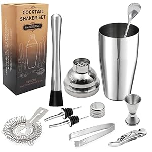 Cocktail Shakers Set,9 Pieces Cocktail Making Kit,Cocktail Shaker Set 750 ML Stainless Steel Bar Tool Set Bartender Kit with Double Jigger,Pestle,Valentine’s Day,Father’s Day,Birthday Gift for Men