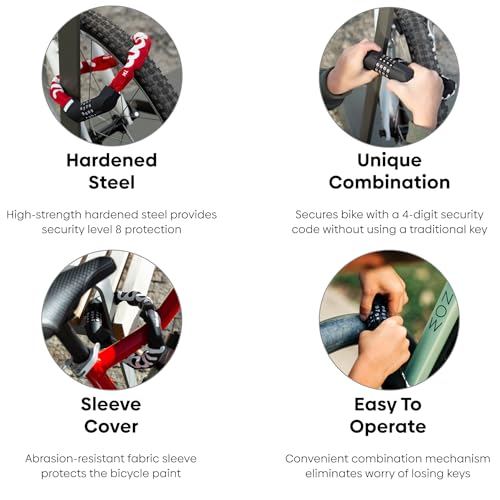 woom LOKKI Fahrradschloss für Kinder, Zahlenschloss, Hohe Sicherheit, 61 cm Kettenlänge, 6 mm Kettenstärke, Ummantelung, Rot (woom red) – Bild 5