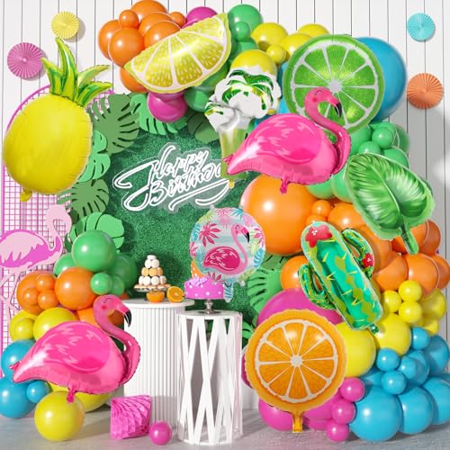 Image of Tropical Balloon Hawaiian Balloons Party Decorations Flamingo Pineapple Coconut Tree Monstera Leaf Mylar Foil Balloon Luau Summer Helium Balloons for Birthday Hawaii Aloha Beach Pool Party Decorations