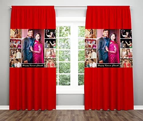 Image of Crush Fabric Photo Personalise Curtains with 8 Eyelet for Living Room Bedroom Home Office 4 x 9 Feet Style 134 (Set of 2) (Red)