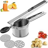 MAXCCC Potato Ricer, Food Grade Stainless Steel Mashed Potatoes Masher, With 3 Kinds Of Replacement Mesh, Multipurpose Silicone Handle Potato Ricer, Operate Comfortable, Easy To Clean And Store