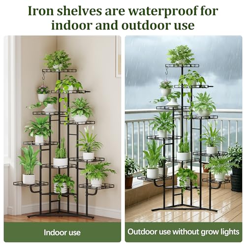 Image of Quikraen 58 inch Tall Plant Stand Indoor,Multiple Tiers Corner Plant Shelf for Corner,10-Tier Large Metal Flower Holder, Plant Rack for Home Decor, Patio (Black)