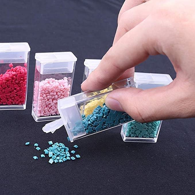 Image of FASHEWELRY 64 Grids Small Diamond Painting Storage Containers 2x1 Inch Clear Flip Top Seed Bead Organizer Boxes with Label Stickers for Diamond Dots, Pony Beads, Nail Glitters
