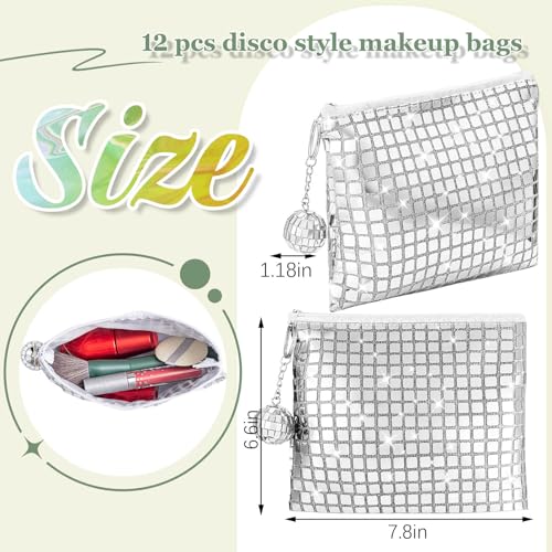 12 Pack Disco Cosmetic Bags Portable Glitter Sequin Mirror Makeup Organizer with Zipper, Suit for Bachelorette, New Years Eve, 70s, 80s, 90s Disco Party Favors (Silver)2