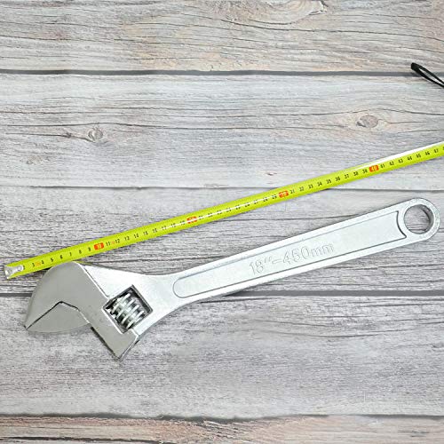Image of Dr.Luck 18 Inch Sliver Adjustable Wrench, Drop Forged Steel Heat Treated Chrome-plated, Garage DIY Tool