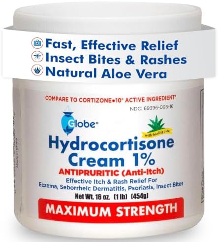 Globe 1% Hydrocortisone Cream Bulk 16 Oz Maximum Strength Itch Re...