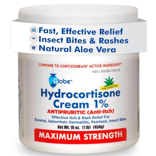 Globe 1% Hydrocortisone Cream Bulk 16 Oz Maximum Strength Itch Relief for Eczema, Dermatitis, Rashes, Mosquito Bites