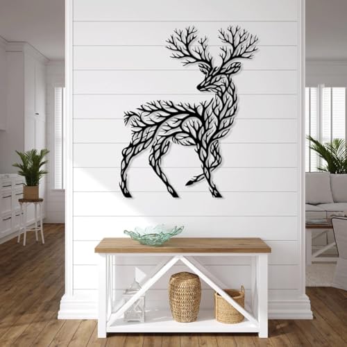 Image of Saifix Deer Metal Wall Art Nature Theme | Modern Wildlife Wall Hanging for Living Room, Bedroom & Farmhouse Decor | Premium Laser Cut Steel with Powder Coated Finish