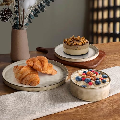 LIANYU 18 Piece Dinnerware Dish Set for 6, Stoneware Plates and Bowls, Ceramic Dinner Tableware Sets Includes Dinner Salad Plates, Cereal Bowls, Chip & Scratch Resistant, Sandy Beige - Image 4