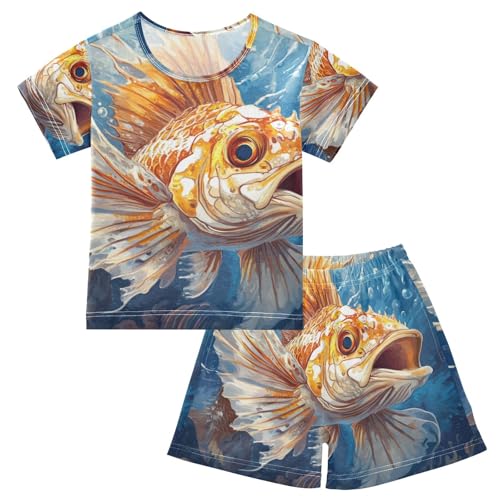 ALAZA Nautical Fish Pajama Set Short Sleeve Sleepwear Soft Lounge Nightwear