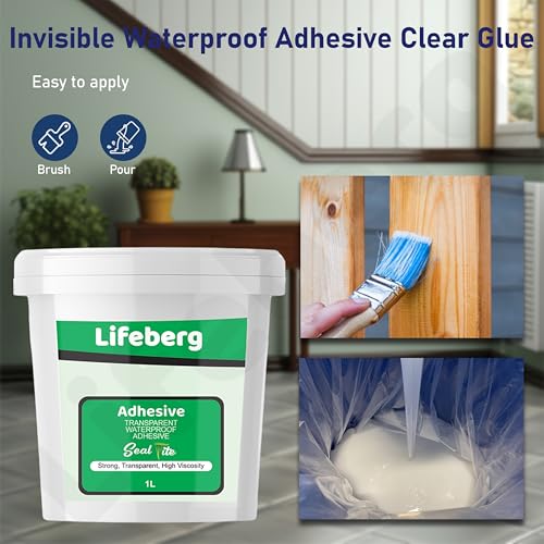 Image of 1L Transparent Waterproof Glue for Roof Leakage Crack Seal Agent Roof Water Leakage Solution Water Proof Glue Waterproofing Resin Epoxy for Wall, Tile and Pipes with Brush