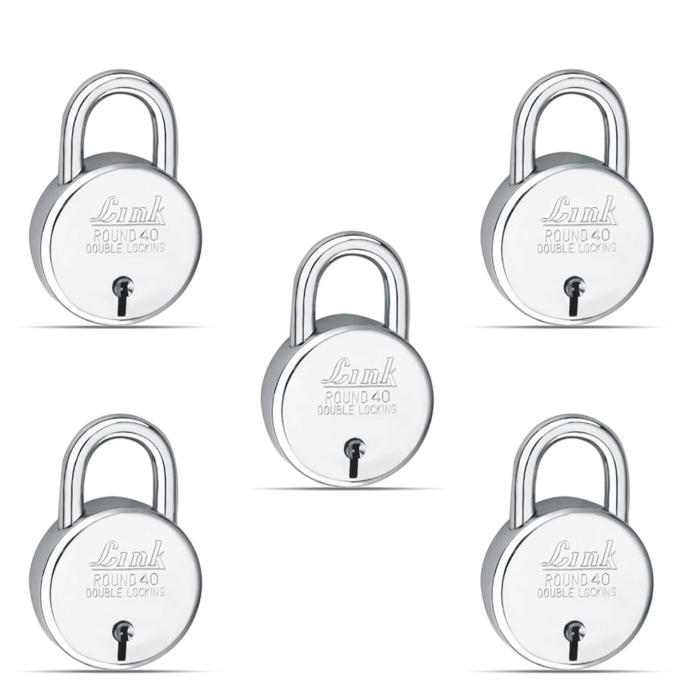 Link New Round 40 MM Silver Steel Lock with 3 Keys | Lock and Keys | Door Lock | Padlock for Home, Office, Shop | Warranty 2 Years (Pack of 5)-picture-28