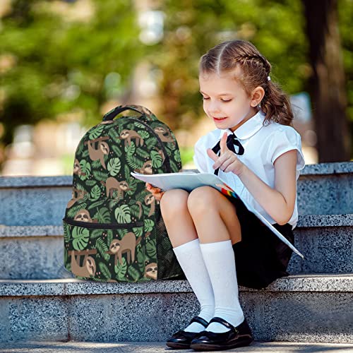 Funny Sloth Backpack Palm Leaves School Shoulder Bag Casual Day Pack Outdoor Durable Bookbag for Girls Boys Teen Work Picnic Travel 5