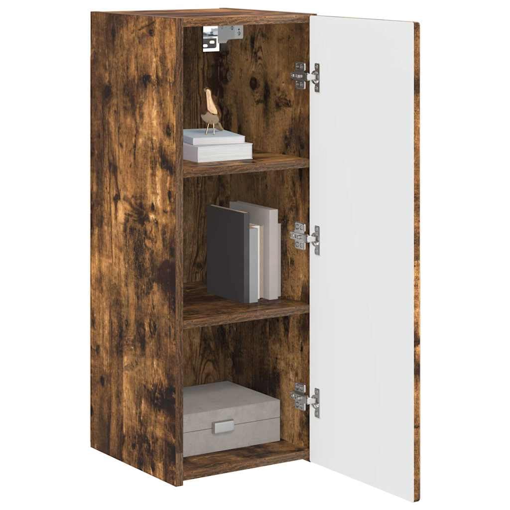 Set 2 Mobili TV da Parete RovereFumé Legno Ingegnerizzato | Consolle sospesa salvaspazio per il soggiorno con ante a ribalta e ripiani interni per organizzare i dispositivi.
