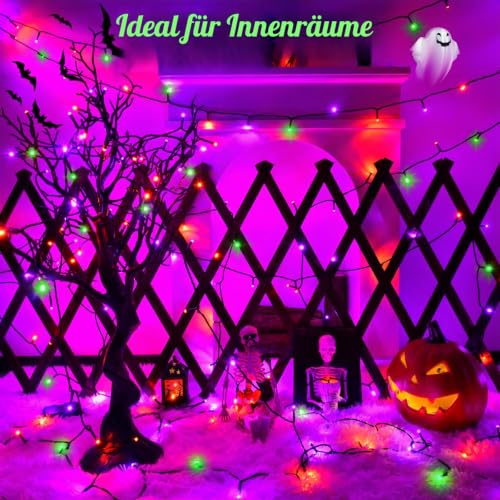 FFZZKJ Halloween Lichterkette Batterie Insgesamt 100LED 10M mit Timer 8 Modi Wasserdicht Lichterkette Außen Innen 50LED*2 5M*2 für… – Ansicht 6