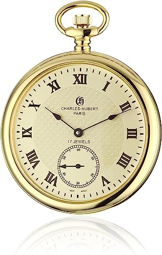 Charles Hubert 3912-G Men's Pocket Watch, Mechanical Hand Winding, Small Seconds, Gold