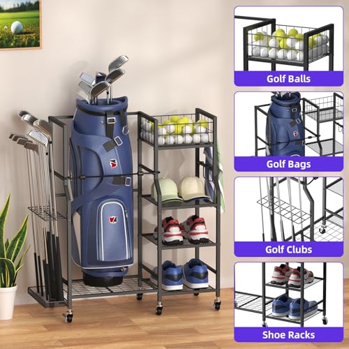 Golf-Bag-Stand-Storage-Rack-with-Wheels-Organizer-for-Golf-Bags-and-Golf-EquipmentAccessoriesIdeal-for-Garage-Home-Golf-Clubs