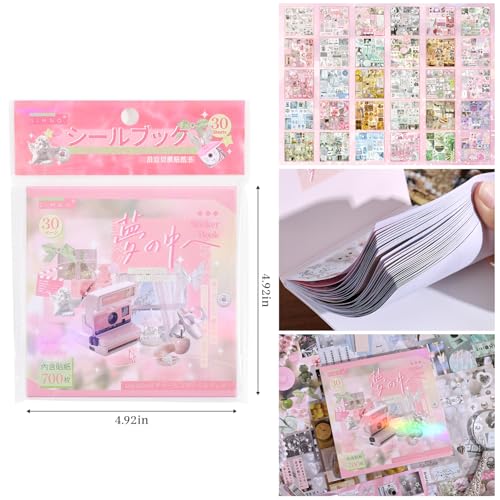 Image of Girl's Japanese Retro Sticker Book, Nostalgic Theme - 700+ Japanese dreamcore Style Glitter Stickers, for DIY Scrapbooking Journaling Handbook Decoration