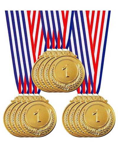 Jauisus 12 Pcs Gold Medals for Awards 1st Place Metal Award Medals Olympic Style Winner Awards for Sports Party Tournaments Prizes Competitions 2 Inches