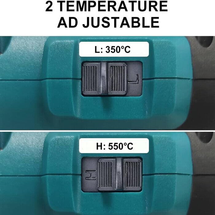 Pistola Termica ad Aria Calda Professionale, Pistola Termica con Doppia Batteria 48V, 2 Temperatura 350°/550°C, con Protezione da Sovraccarico e Blocco di Sicurezza, 3 Ugelli + Guanti Omaggio