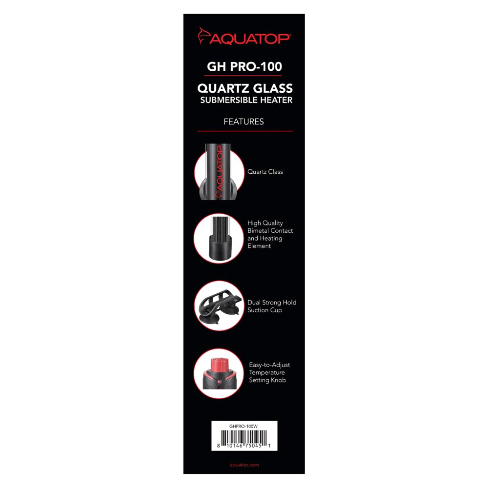 Aquatop GHPRO-100W Chauffage submersible à quartz pour aquarium - Contrôle de la température réglable, verre de quartz durable, idéal pour les aquariums d'eau douce et marine jusqu'à 100 litres, GHPRO