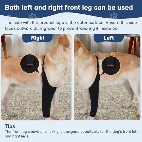 Image of BARKLESS Dog Leg Sleeve for Front Single Leg After Surgery to Anti Licking | Breathable Dog Recovery Suit for Male /Female, Stop Scratching, Left /Right Joint Wound Cover, Cone Alternatives, Black XL