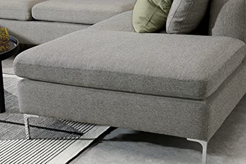 Image of Smith U Shape 7 Seater Corner RHS Fabric Sofa Set in Light Grey Color for Living Room, Couch Sofa for Living Room, Seven Seater Sofa