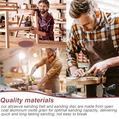 blulu 44 pieces sanding belts and sanding discs set includes 4 x 36 inch belts 80120150240400 grits and 6 inch self adhesive no hole alumina disc for bench combination sander woodworking