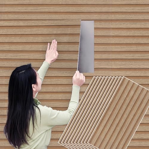 Camiraft 10 Stück Wandpaneele Selbstklebend Holzoptik 30 * 60cm-3D Braun Holzoptik Wandaufkleber Schallreduzierend Panelen Wand Selbstklebend für Wohnzimmer, Schlafzimmer,Küche,Bad