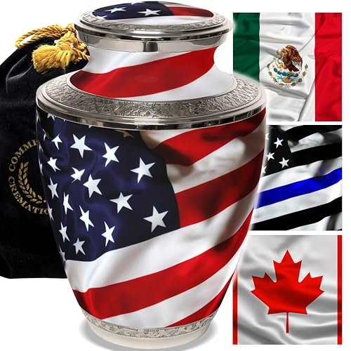 Commemorative Cremation Urns for Human Ashes Adult Male Urn for Ashes for Men - Personalized Decorative Urns - Patriotic and Military Urn Handcrafted for Veteran (Large American Flag)