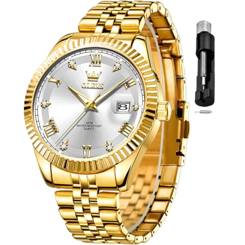 Image of OLEVS Classic Mens Watch Diamond Analog Luxury Watches Stainless Steel Waterproof Date Two Tone Luminous Watch for Men