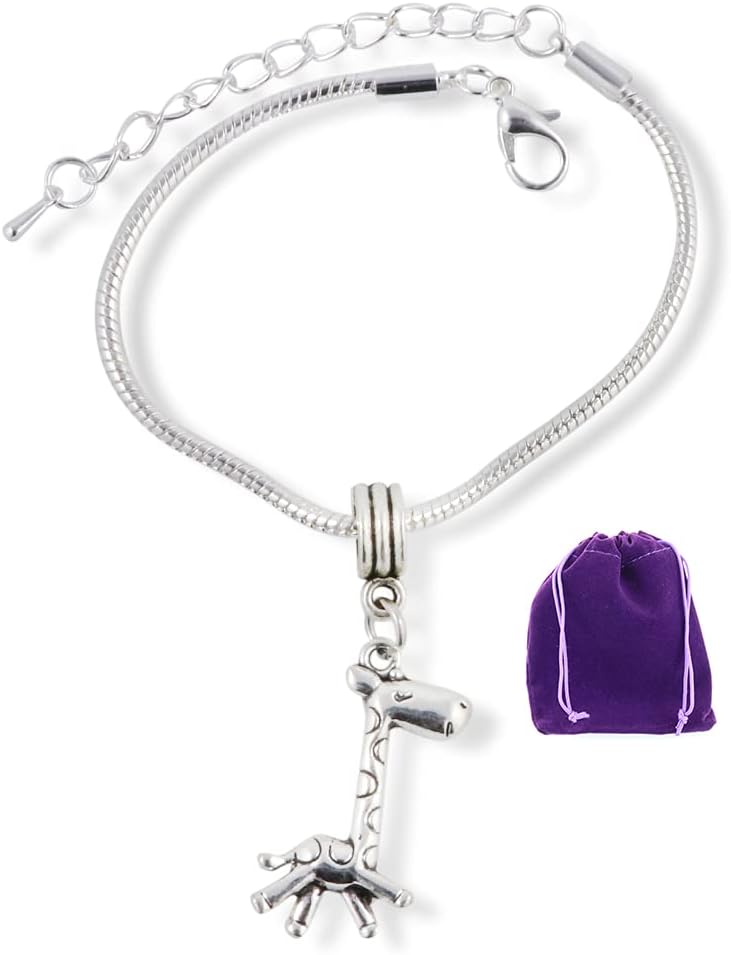Giraffe Gifts | Giraffe Stainless Steel Snake Chain Charm Bracelet