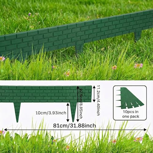 Image of Woven Garden Border Fence - Interlocking Edging Panels | Flexible Weave Fence for Flower Beds, Lawns & Pathways (Brick Design (10 Pcs), Green)