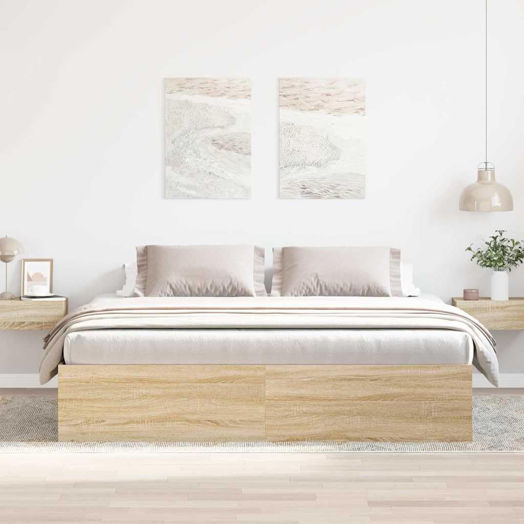 IKAYAA Rete Letto Matrimoniale 200x200 Struttura Letto a Doghe in Legno Giroletto Matrimoniale con Rete a Doghe-Rovere sonoma-200 x 200 cm