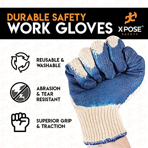Image of Xpose Safety Red & Blue Palm Work Gloves - Latex-Coated Knit Grip Safety Gloves for Construction, Electricians, & General Use