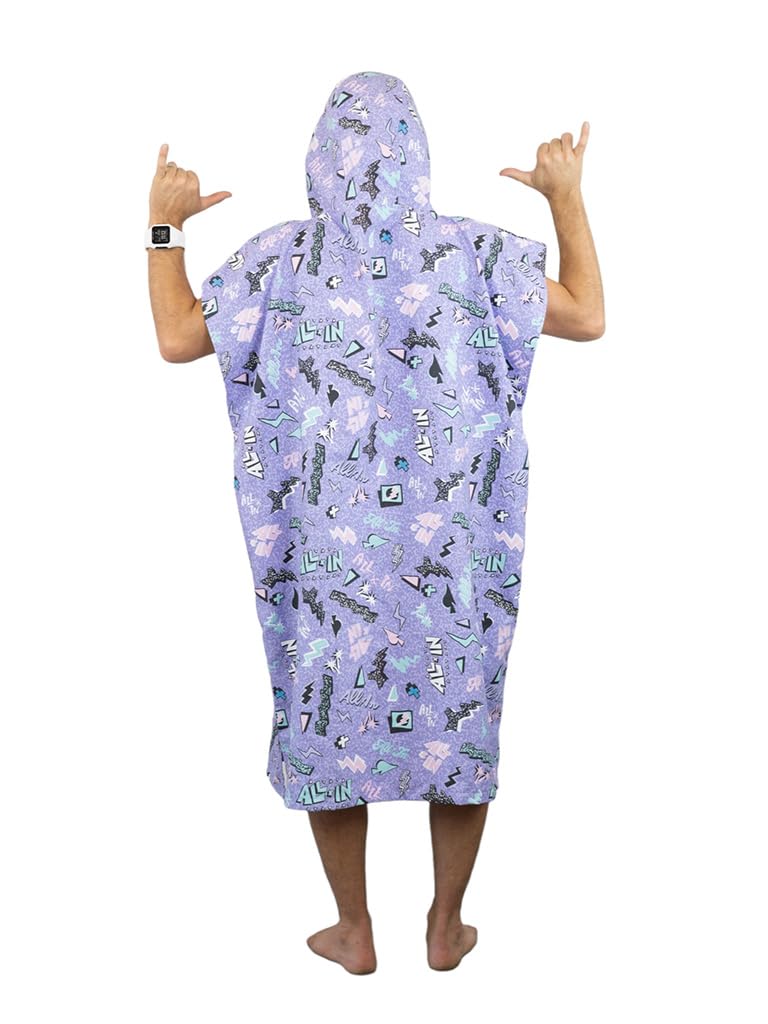 ALL-IN - Poncho de Voyage Travel Poncho - Microfibre 100% Recyclée - Surf, Bain et Plage - Forme Classique Coupe Droite à Capuche - Taille Unique