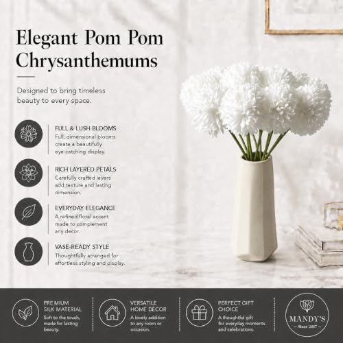 Image of Mandy's 12pcs Artificial Pure White Ball Chrysanthemum Flowers