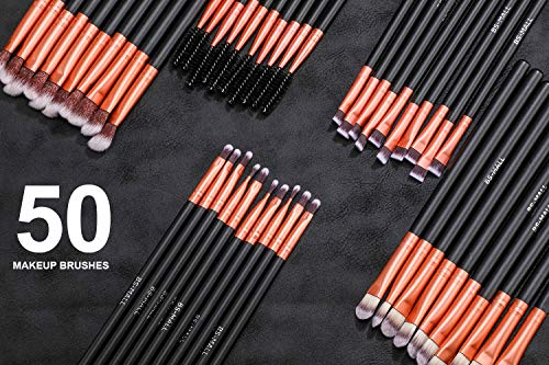 Bs-Mall Eye Makeup Brushes 50 Pcs Eyeshadow Makeup Brushes Set Soft Synthetic Hairs Wood Handle For Eyeshadow, Eyebrow, Eyeliner, Blending & Concealer #TOP4