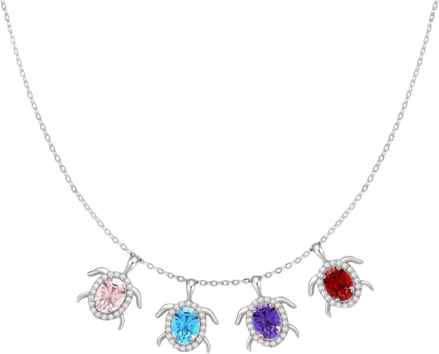 CALLIE Personalized 1-6 Sea Turtle Birthstone Necklace for Women, Custom Family Birthstones Pendant Necklace Jewelry, Mother's Day Christmas Summer Birthday Gifts for Mom Grandma Turtle Lovers