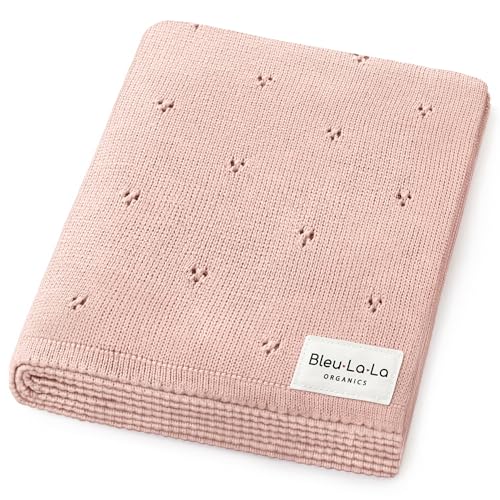 Image of Bleu La La 100% Luxury Organic Cotton Pointelle Knit Baby Quilt Blanket for Girls – Refined Lightweight Heirloom Nursery Essential (Pointelle - Ballet Slippers)