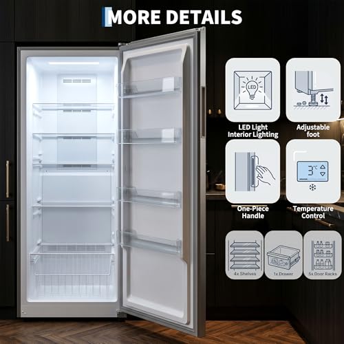 Image of 14 Cu.Ft Upright Freezer, Single Door Stand Up Freezer with Adjustable Shelves, Mechanical Temperature Control, Freestanding Deep Freezer for Garage, Kitchen, Home Use