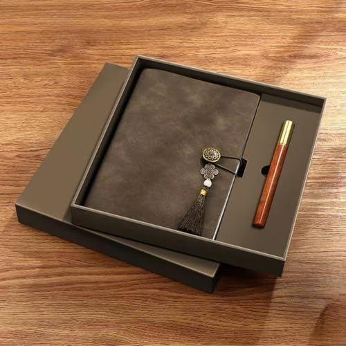 Mirakasa システム手帳 A5 ノート メモ帳 シンプル日記帳 PUレザー 厚い手 耐摩耗 タッセルバックル ミシン糸とじ ペン付き 中国風デザイン おしゃれ 軽量 携帯便利 クリスマスプレゼント 学生 ビジネス 会議 仕事 オフィス 贈り物 記念品