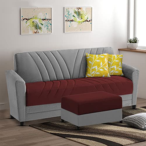 Image of Francis 3 Seater Sofa with Ottoman Set for Living Room (Maroon Grey Fabric)