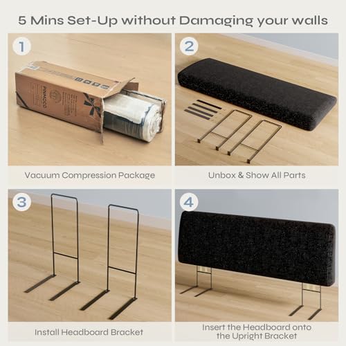Image of Pinmoco 4.7 inch Upholstered Headboard for Full Size Bed, Height Adjustable and Ergonomic Headboard, Easy Assemble, Sturdy and Durable, Starry Night Black