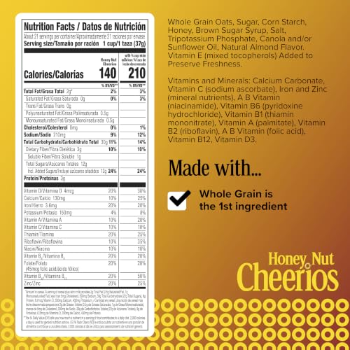 Image of Honey Nut Cheerios, Heart Healthy Gluten Free Breakfast Cereal with Whole Grain Oats, Giant Size, 27.2 oz