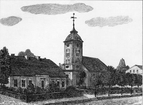 Akwaforta ręcznie drukowana monochromia Berlin, Dorfkirche Schöneberg z Mincu, odbitka na papierze, nie oprawiona, grafika artystyczna, sztuki projektowania, druk artystyczny