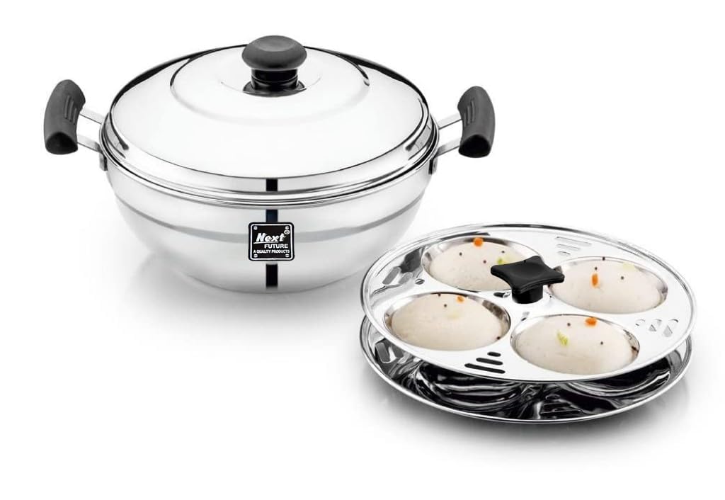 Next Future Idli Steamer Stainless Steel 2 Plate | 8 idlis | Idli Maker Steel, Induction and Gas Stove Compatible Idli Cooker (N8, Steel Silver)-image-27